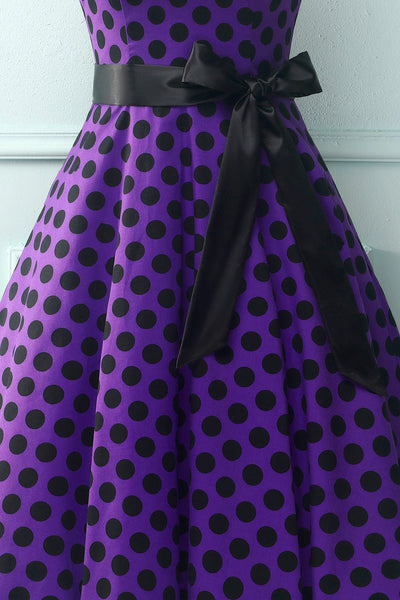 Purple Halter Dress With Black Polka Dots