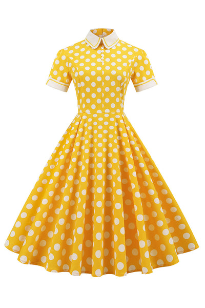 Vintage Style Dress With Yellow Polka Dots