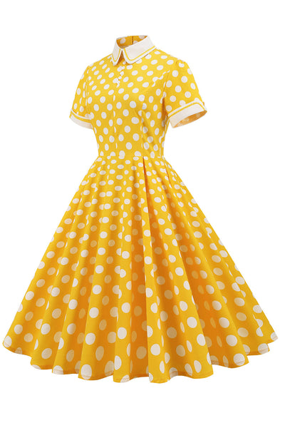 Vintage Style Dress With Yellow Polka Dots