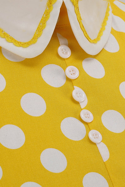 Vintage Style Dress With Yellow Polka Dots