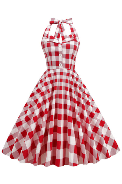 Vintage 1950s Red Plaid Swing Dress