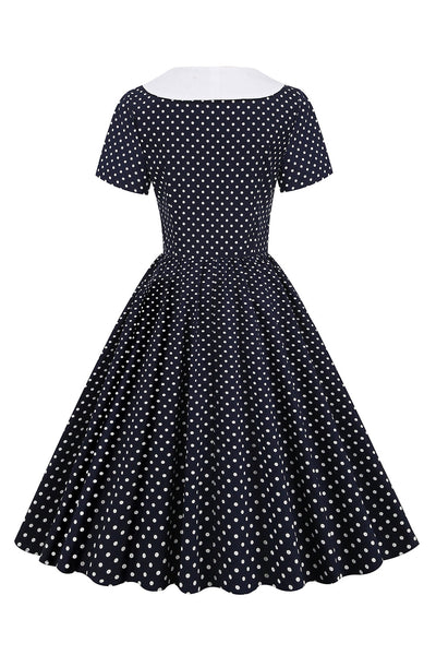 Vintage Black And White Polka Dot Dress With Bow Tie