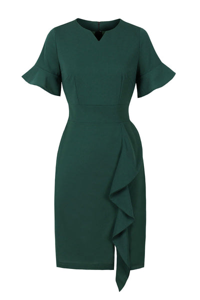 Dark Green Dress With Vintage Ruffle