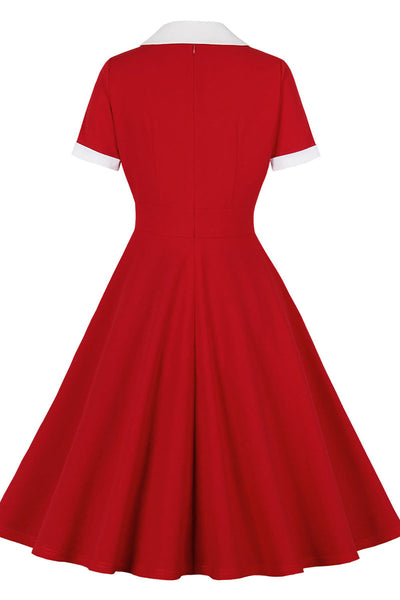 50s Red Lapel Swing Dress