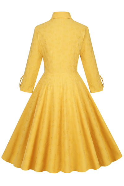 Yellow Vintage Turndown Collar Dress