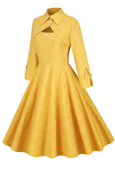 Yellow Vintage Turndown Collar Dress