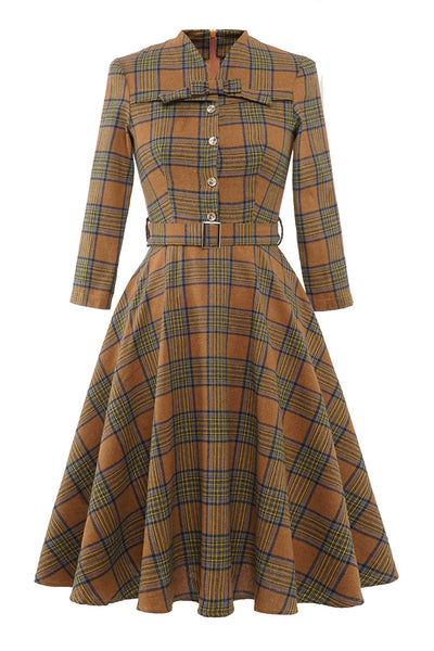 Brown Plaid Vintage Dress
