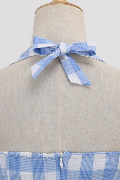 Women Plaid Backless Retro Dress