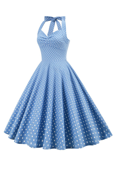 Women Polka Dot Backless Retro Dress