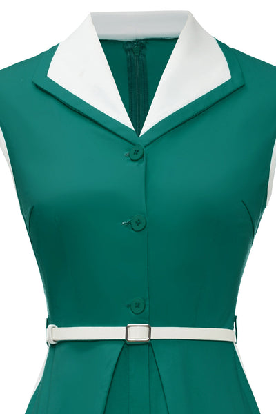 Vintage Green Trapeze Lapel Collar Dress