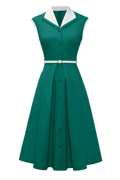 Vintage Green Trapeze Lapel Collar Dress