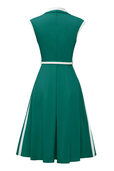 Vintage Green Trapeze Lapel Collar Dress