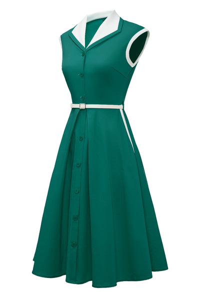 Vintage Green Trapeze Lapel Collar Dress