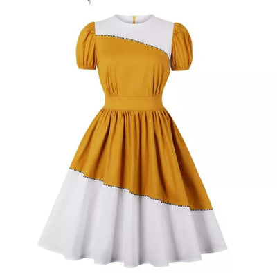 Pretty Yellow And White Vintage Design Dress