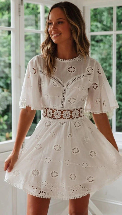 Petite 70s Hippie White Dress