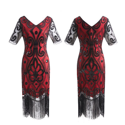 Red Lace 1920s Dress