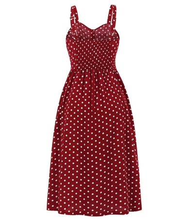 60s Polka Dot Dress Burgundy