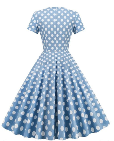 Open Vintage Blue Polka Dot Dress