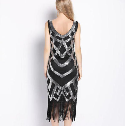 Vintage 1920s Dress Black Silver