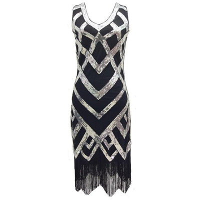 Vintage 1920s Dress Black Silver