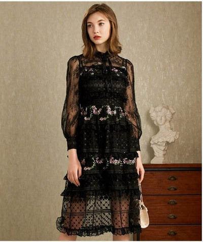 40s Dress High Neck Black