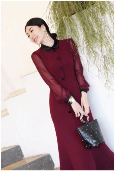 Women's 40s Dress Burgundy
