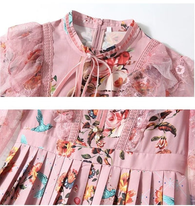 40s High Waist Dress Pink Floral