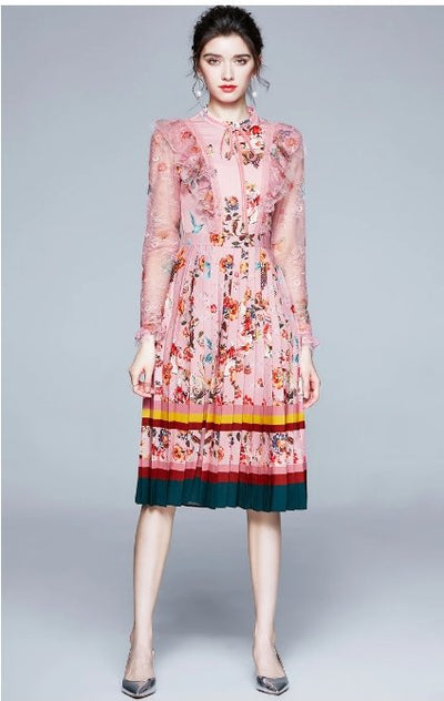 40s High Waist Dress Pink Floral