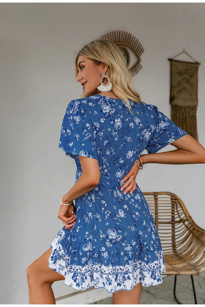 Vintage Floral Blue Dress