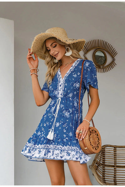 Vintage Floral Blue Dress