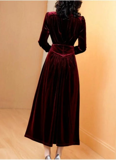 40s Vintage Style Burgundy Dress