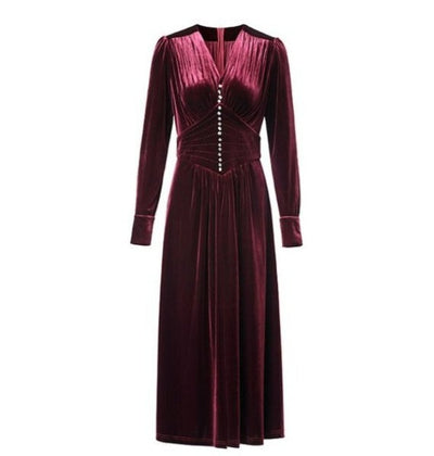 40s Vintage Style Burgundy Dress