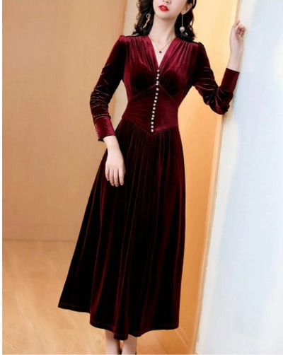 40s Vintage Style Burgundy Dress