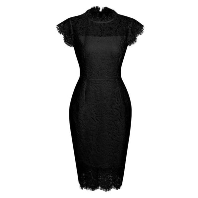 Black Vintage Lace Pencil Dress