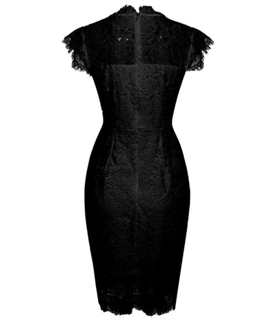 Black Vintage Lace Pencil Dress