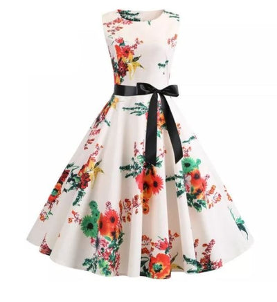 Vintage Beige And Pink Flared Dress