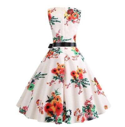 Vintage Beige And Pink Flared Dress