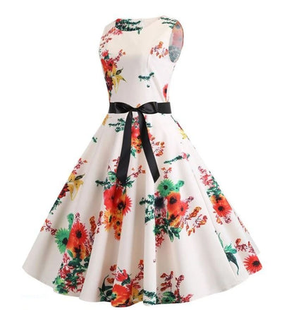 Vintage Beige And Pink Flared Dress