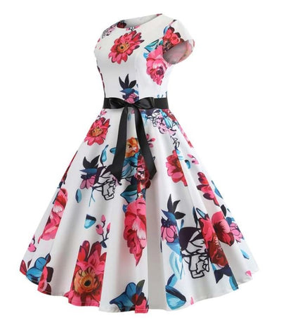 White And Pink Vintage Flare Dress