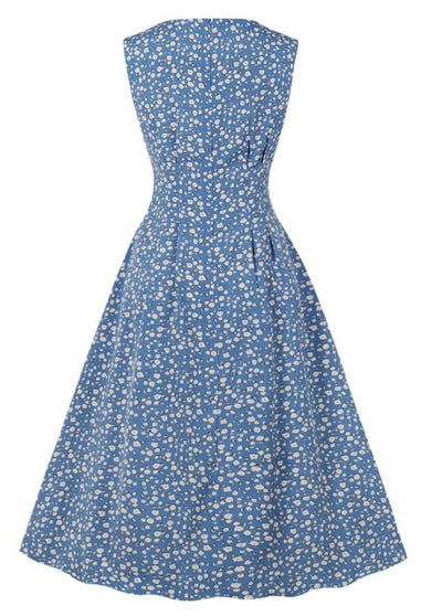 Vintage Flare Dress Blue White Flowers