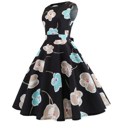 Vintage Flare Dress Black Flowers