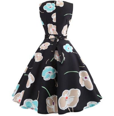 Vintage Flare Dress Black Flowers