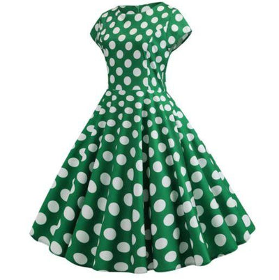 Flared Vintage Green Dress With White Polka Dots
