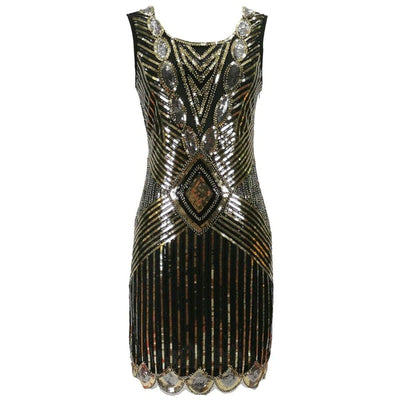 Black And Gold Short Gatsby Dress
