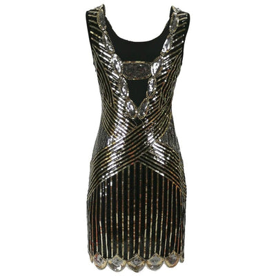 Black And Gold Short Gatsby Dress