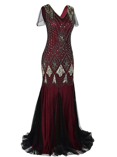 Burgundy Haute Couture Long Gatsby Dress