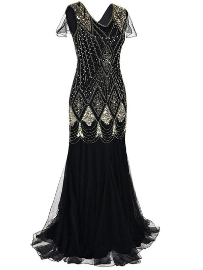 Black And Gold Haute Couture Long Gatsby Dress