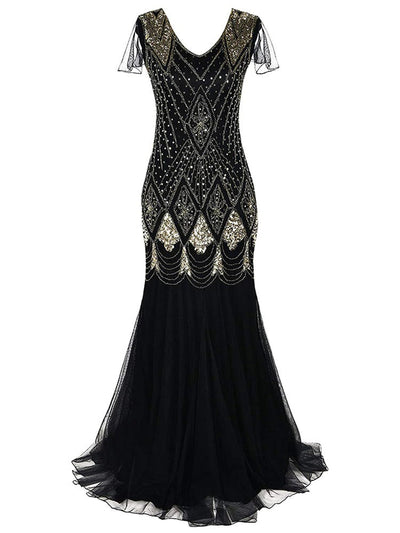 Black And Gold Haute Couture Long Gatsby Dress
