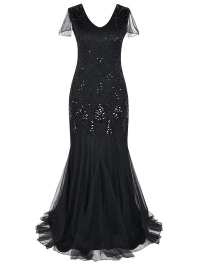 Black Haute Couture Long Gatsby Dress