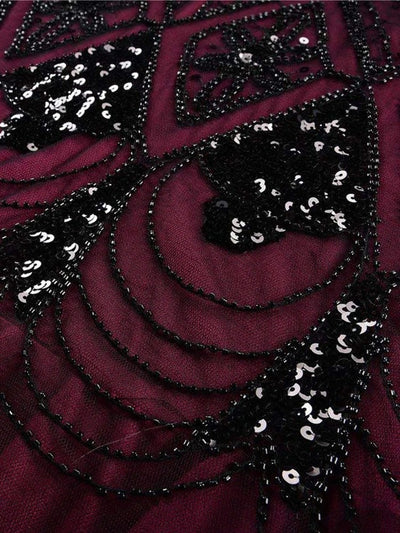Burgundy And Black Haute Couture Long Gatsby Dress